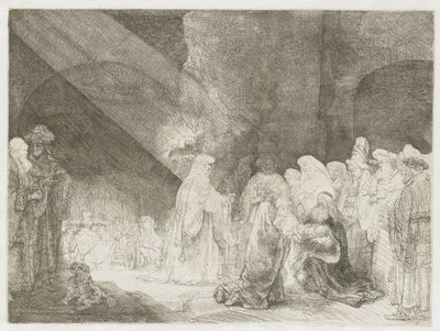 La presentación en el templo: lámina rectangular de Rembrandt van Rijn