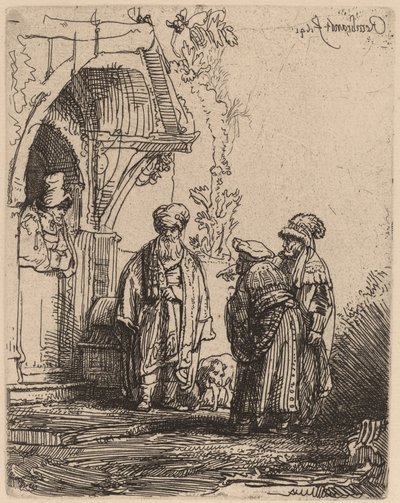 Tres figuras orientales (¿Jacob y Labán?) de Rembrandt van Rijn