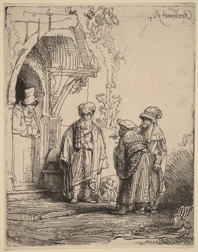 Tres figuras orientales (¿Jacob y Labán) de Rembrandt van Rijn