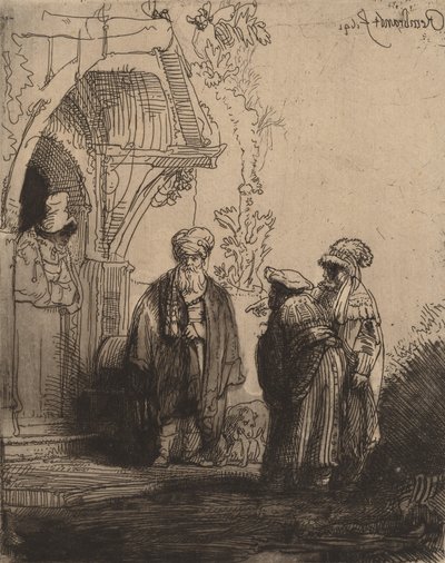 Tres figuras orientales Jacob y Laban, 1641 de Rembrandt van Rijn