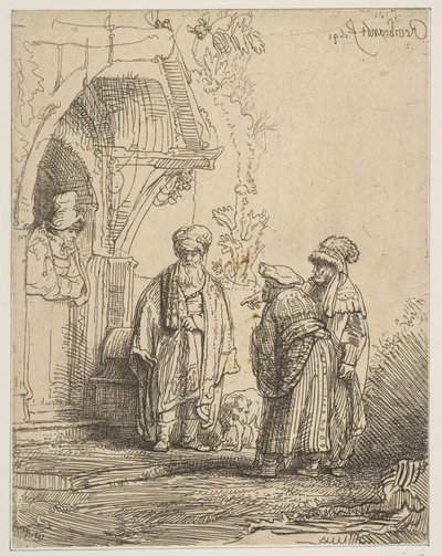 Tres figuras orientales Jacob y Laban, 1641 de Rembrandt van Rijn