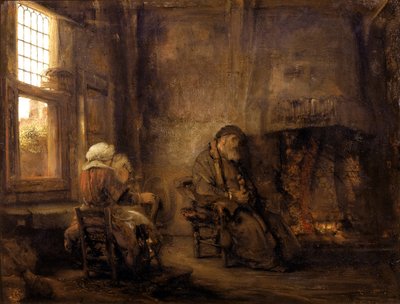 Tobías y Ana esperando el regreso de su hijo de Rembrandt van Rijn