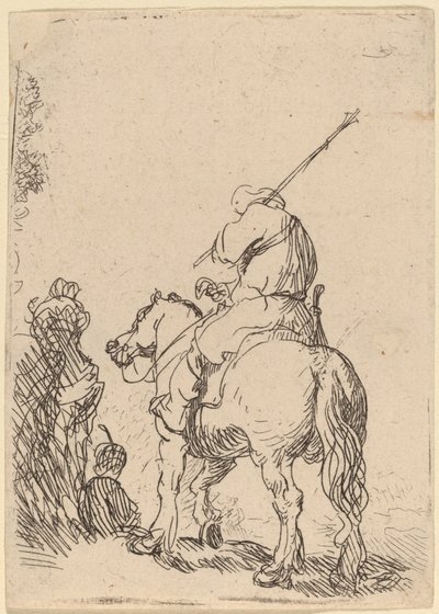 Soldado con turbante a caballo de Rembrandt van Rijn