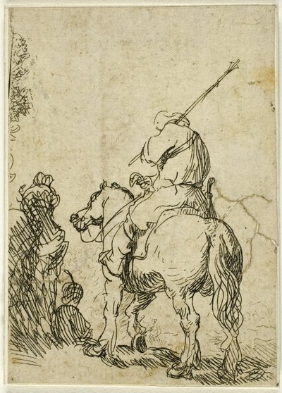 Soldado con turbante a caballo de Rembrandt van Rijn