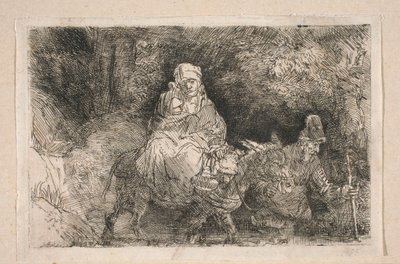 La huida a Egipto: la Sagrada Familia cruzando un arroyo de Rembrandt van Rijn