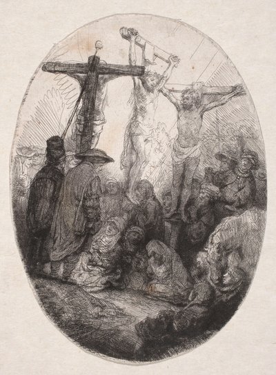 La crucifixión entre dos ladrones (placa ovalada) de Rembrandt van Rijn