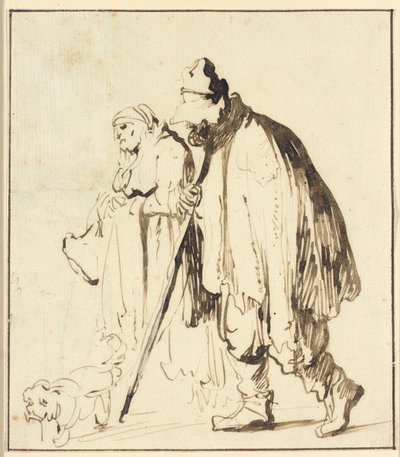 Pareja vagabunda con un perro de Rembrandt van Rijn