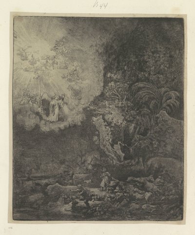 Verkondiging aan de pastores Colección de ochenta y cinco grabados originales (título de la serie) de Rembrandt van Rijn