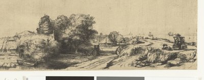 Vista del Diemerdijk con un lechero y casas de campo de Rembrandt van Rijn