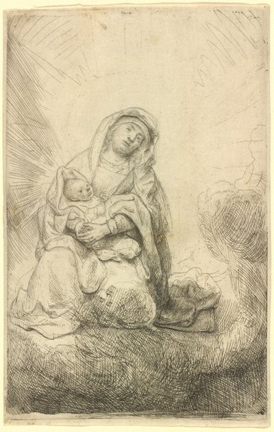 Virgen y Niño en las Nubes de Rembrandt van Rijn