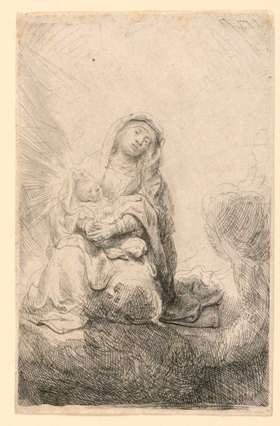 Virgen y niño en las nubes de Rembrandt van Rijn