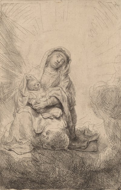 Virgen y niño en las nubes, 1641 de Rembrandt van Rijn