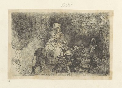 Huida a Egipto: cruzando un arroyo Recueil de quatre-vingt-cinq estampes originales (título de la serie) de Rembrandt van Rijn