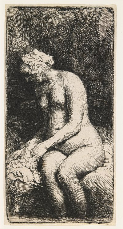 Mujer Bañándose los Pies en un Arroyo de Rembrandt van Rijn