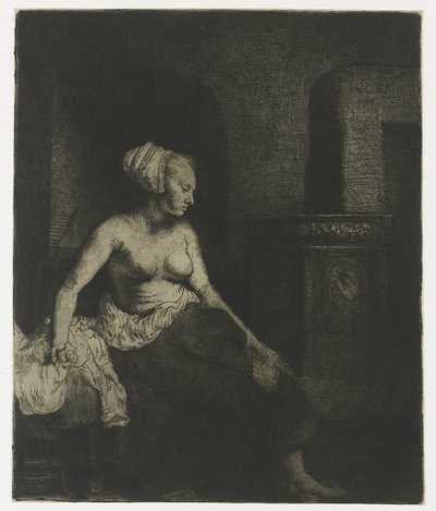 Mujer sentada a medio vestir junto a una estufa
Mujer sentada a medio vestir junto a una estufa de Rembrandt van Rijn