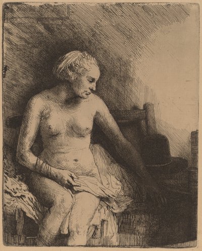Mujer en el Baño con un Sombrero a su Lado de Rembrandt van Rijn
