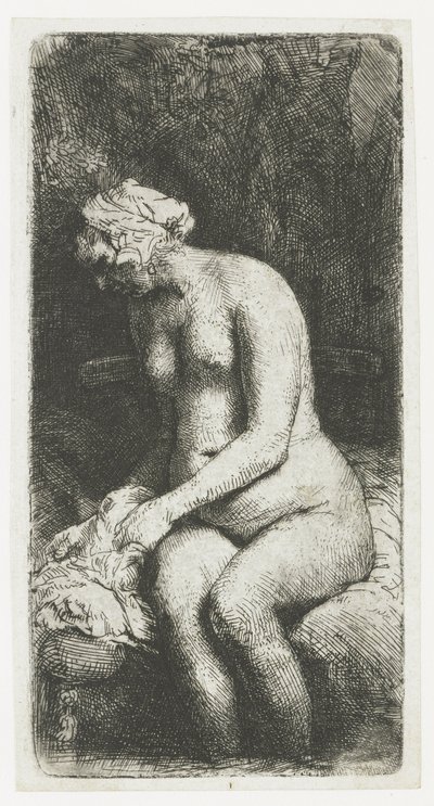 Mujer bañándose los pies en un arroyo de Rembrandt van Rijn