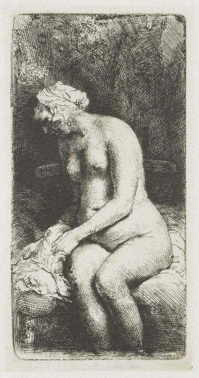Mujer bañando sus pies en un arroyo de Rembrandt van Rijn