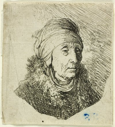 Mujer con un Alto Tocador Envuelto Alrededor de la Barbilla: Busto de Rembrandt van Rijn