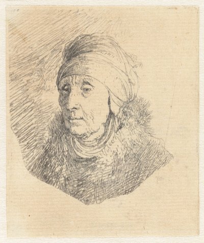 Mujer con un tocado alto que le rodea la barbilla: busto de Rembrandt van Rijn