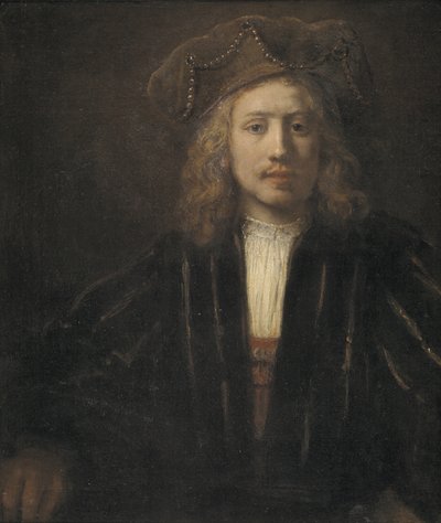 Joven con gorra adornada con perlas de Rembrandt van Rijn