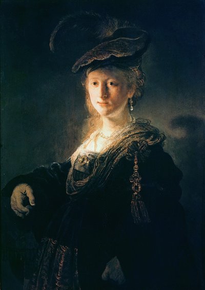 Joven mujer con disfraz de Rembrandt van Rijn