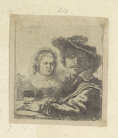 Zelfportret pone a Saskia Colección de ochenta y cinco grabados originales (título de la serie) de Rembrandt van Rijn