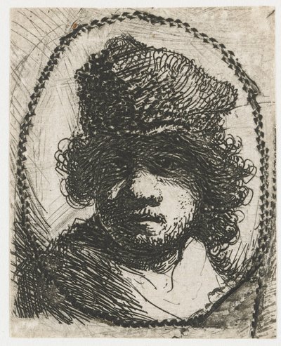 Autorretrato con gorro de piel de Rembrandt van Rijn