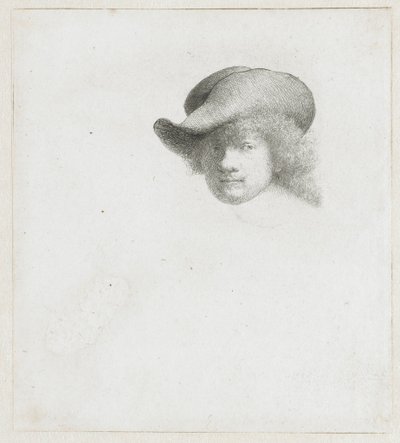 Autorretrato con sombrero flexible y capa adornada de Rembrandt van Rijn