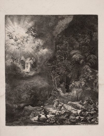 La Anunciación a los pastores de Rembrandt van Rijn