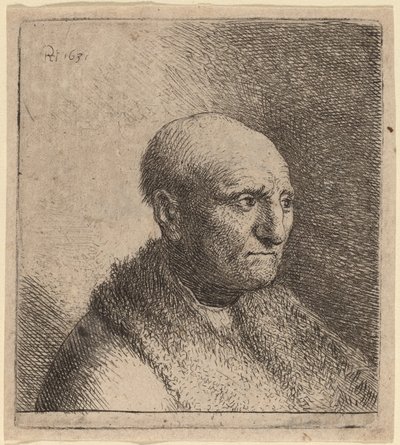 Hombre calvo con abrigo de piel de Rembrandt van Rijn and Studio of Rembrandt