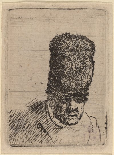 Cabeza de un Anciano con Gorro de Piel Alto de Rembrandt van Rijn and Studio of Rembrandt