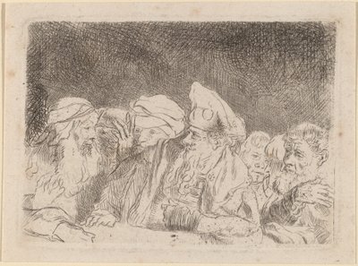 Los fariseos debatiendo (Fragmento de la impresión de los cien florines) de Rembrandt van Rijn and William Baillie