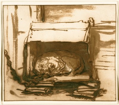 Perro guardián durmiendo de Rembrandt van Rijn