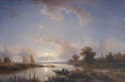 Pescadores en un bote de remos al atardecer de Remigius Adrianus Haanen