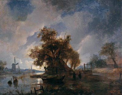 Alemán: Dutch River Landscape in the Moonlight Dutch River Landscape in the Moonlight de Remigius Adrianus Haanen