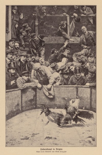 Peleas de gallos en Flandes (litografía) de Remy Cogghe