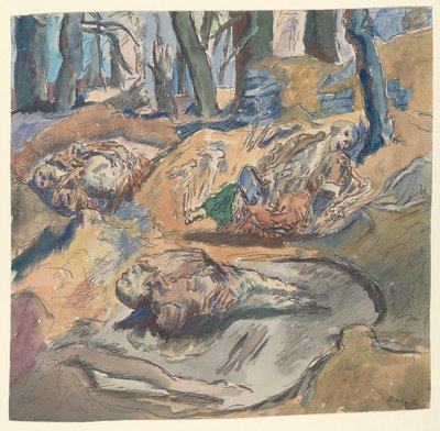 Soldados escoceses muertos en el campo de batalla cerca de Ypres de René Beeh