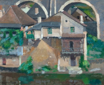 Casas del Vézère en Uzerche (óleo sobre cartón) de René Fontayne