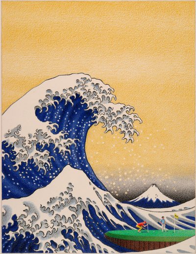 HOKUSAI-Golf, 2021, Dibujo a lápiz de color sobre papel de Rene Boin
