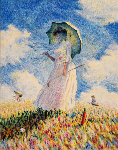 MONET-Golf, 2019, Dibujo a lápiz de color sobre papel. de Rene Boin