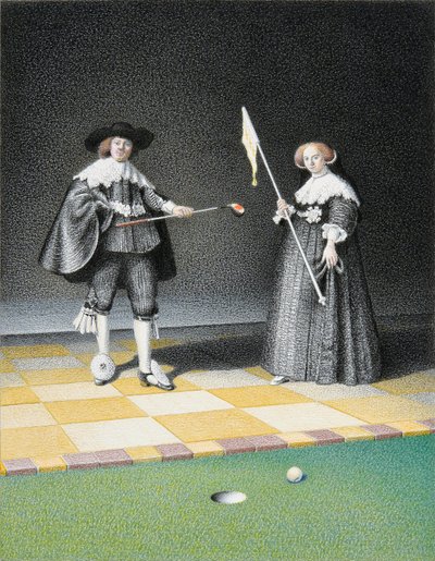 REMBRANDT-Golf, 2016, Dibujo a lápiz de color sobre papel. de Rene Boin