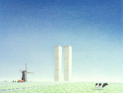Torres Gemelas, 2001, Dibujo a lápiz de color sobre papel de Rene Boin