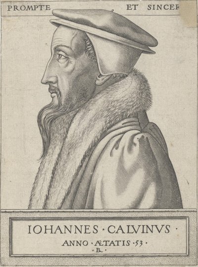 Jean Calvin (1509 - 1564), teólogo y fuerza principal en la Reforma Protestante, a los 53 años de Rene Boyvin