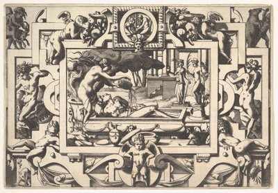Medea vierte una poción mágica sobre Jasón Le roi Aeson tant caduque et chenu en une cuve elle..., 1563 de Rene Boyvin
