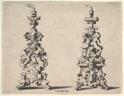 Dos diseños de candelabros, ca. 1550-60 de Rene Boyvin