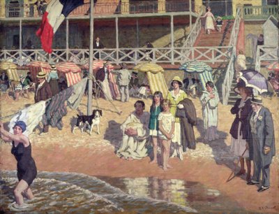Bañistas frente al Grand Hotel, Cabourg, c.1920 (óleo sobre tabla) de René François Xavier Prinet