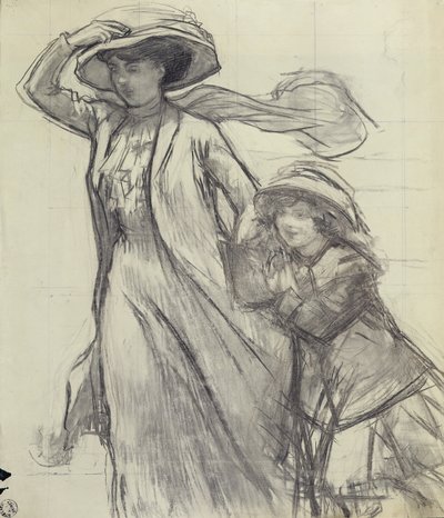 Estudio para "Una ráfaga de viento" (lápiz sobre papel) de René François Xavier Prinet