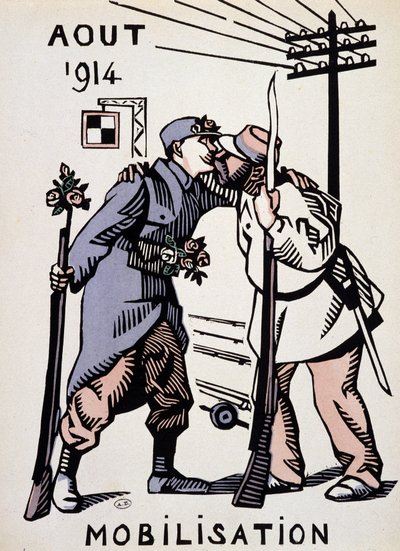 Agosto 1914, Movilización - dibujo de Herman Paul, en "Calendar of War" ed. 1916 de Rene George Hermann Paul