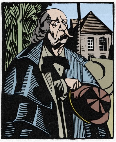 Retrato de Gustave Flaubert (1821-1880). Grabado en madera por Hermann-Paul (Hermann Paul) (1874-1940) para el libro de Louis Bertrand “Flaubert en París o El muerto viviente” de Rene George Hermann Paul
